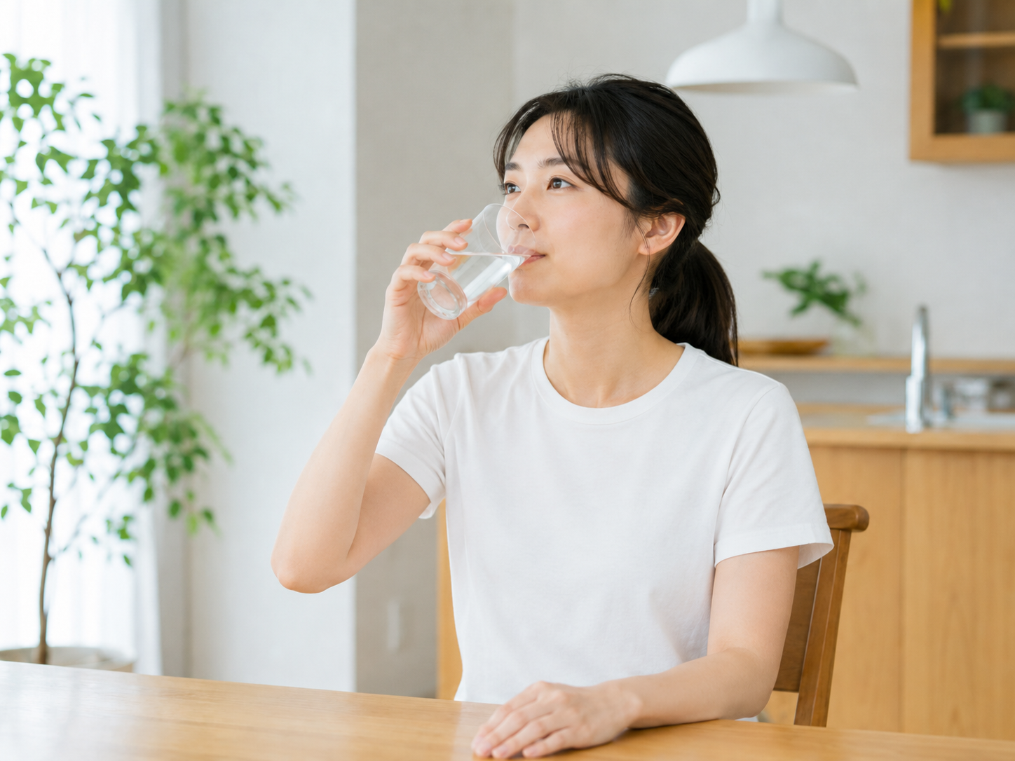 水を飲む女性