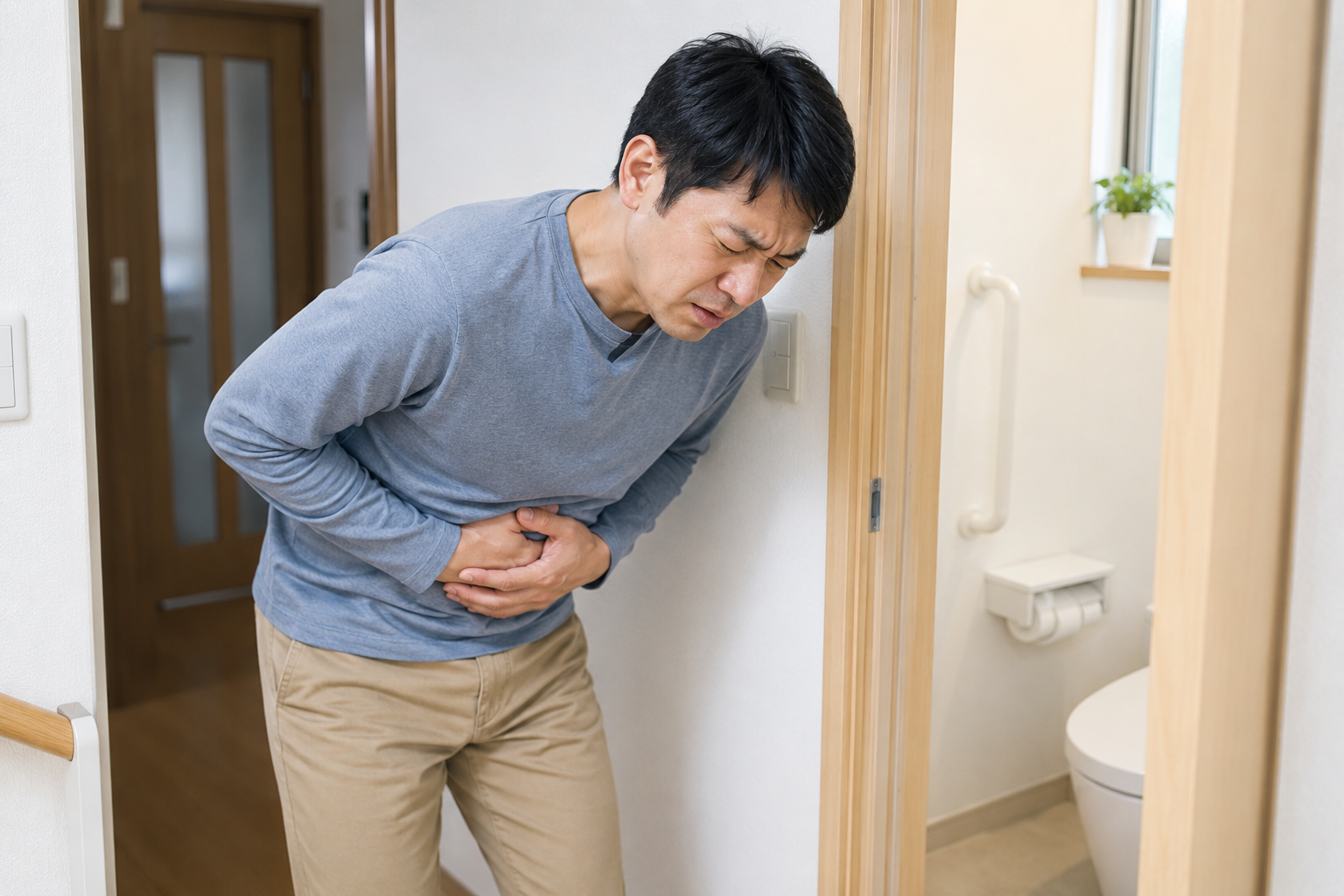 トイレに行く男性