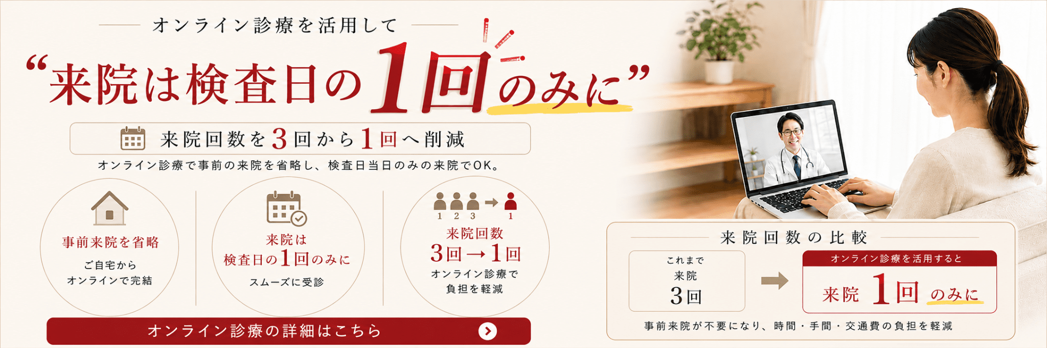 大腸カメラが来院1回で受けられる オンライン診療