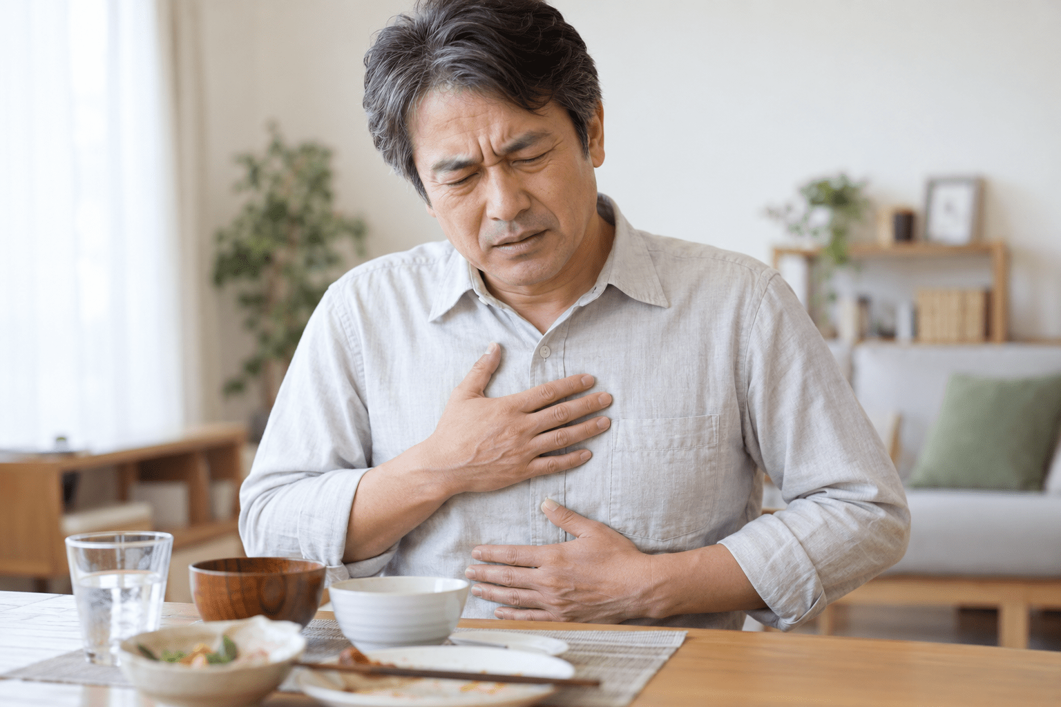 胸やけや腹部の不調を感じる男性